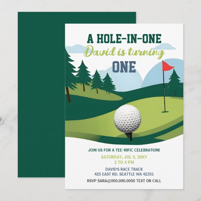 A Hole in One Tee-Rific Golf Birthday  Invitation (Front/Back)