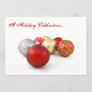 A Holiday Celebration, Red and White Baubles Invitation