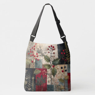 A Holly Berry Rustic Winter Patchwork Crossbody Bag