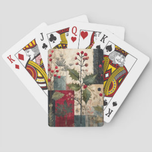 A Holly Berry Rustic Winter Patchwork Playing Cards
