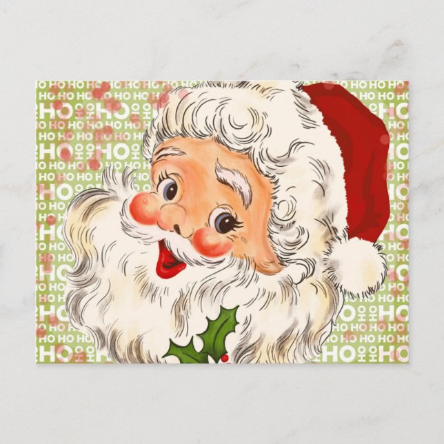 A Holly, Jolly Apple-Cheeked Santa Claus, Part 2 Holiday Postcard (Front)