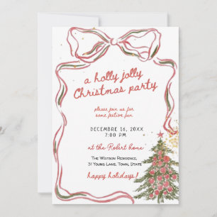 A holly jolly hand drawn christmas party  invitation