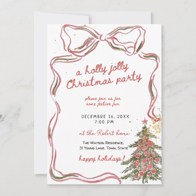 A holly jolly hand drawn christmas party  invitation (Front)