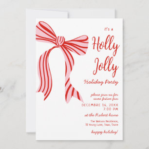 A holly jolly Pink Red Coquette Bow christmas Invitation