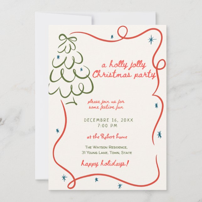 A holly jolly Whimsical christmas party Invitation (Front)