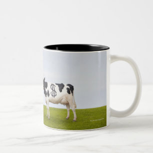 A Holstein Dairy cow with spots in the shape of Two-Tone Coffee Mug
