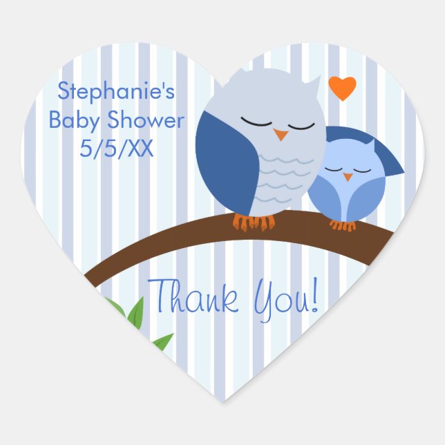 A Hoot Of A Baby Shower Blue Heart Sticker (Front)