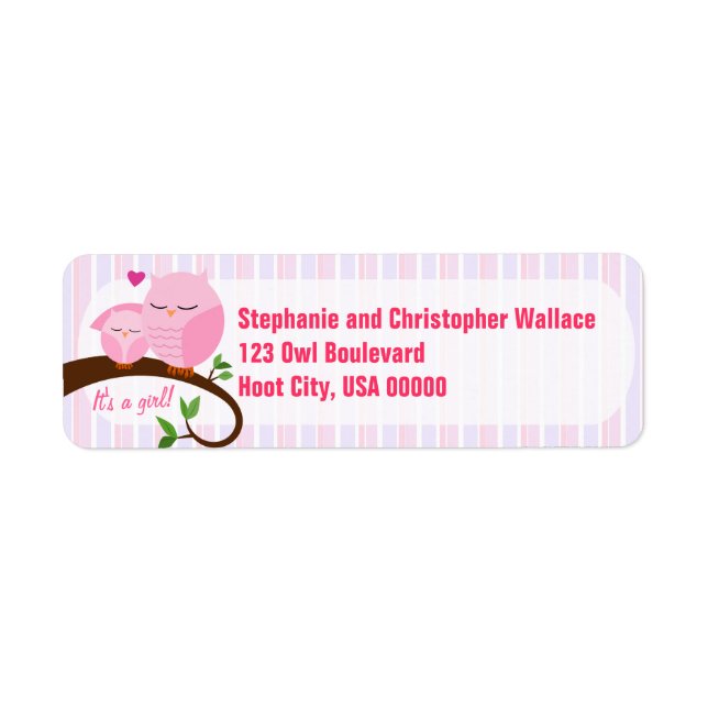 A Hoot Of A Baby Shower Pink Address Label (Front)