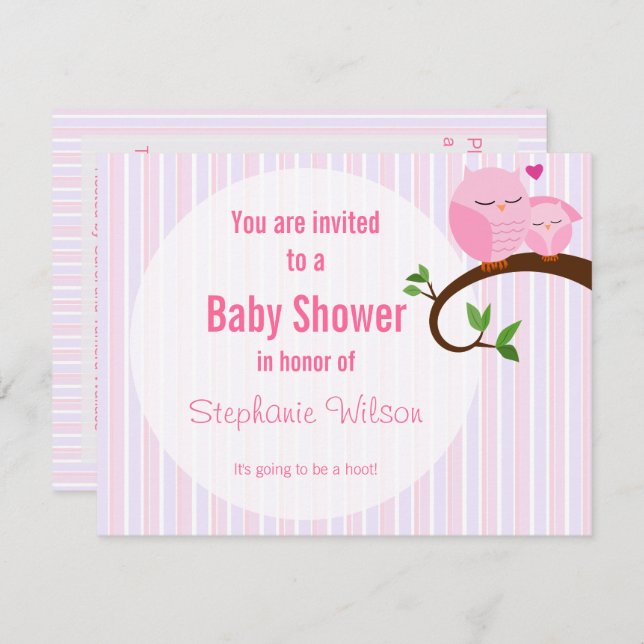 A Hoot Of A Baby Shower Pink Owl Invitation (Front/Back)