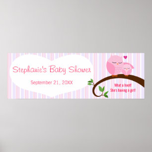 A Hoot Of A Baby Shower Pink Owls Banner Poster