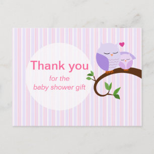 A Hoot Of A Baby Shower Purple Thank You Postcard