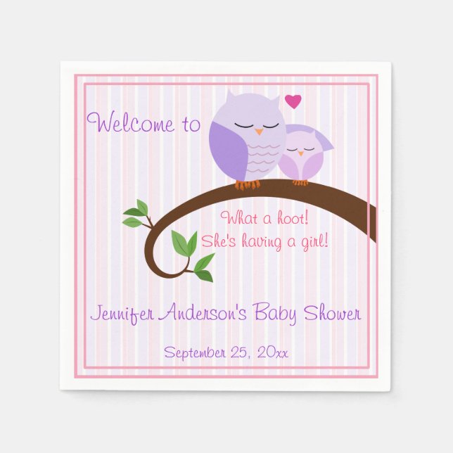 A Hoot! Purple Owls Baby Shower Napkins (Front)