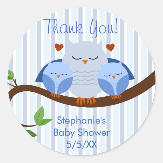 A Hoot Twins Blue Owls Classic Round Sticker (Front)