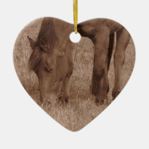 A Horse Grazes on Pasture Ceramic Tree Decoration