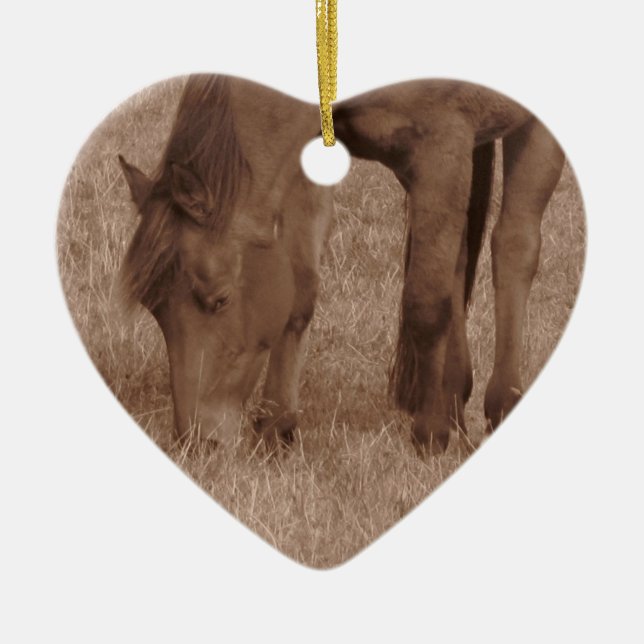 A Horse Grazes on Pasture Ceramic Tree Decoration (Front)