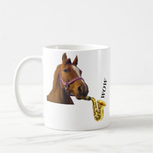 A horse playing the saxophone wow mug