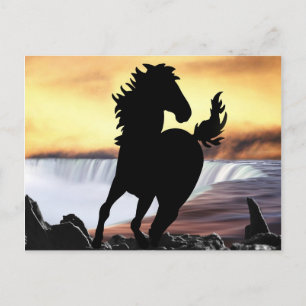 A horse silhouette and waterfall postcard