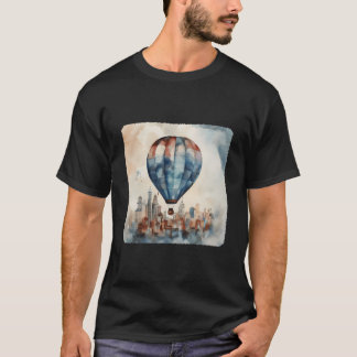 A Hot Air Balloon Floating Over A City Urban Adven T-Shirt