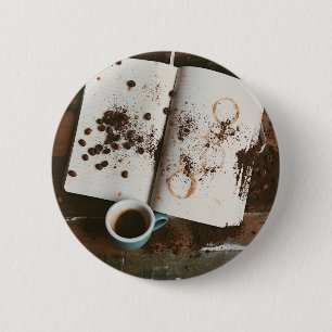 A Hot Mess Coffee with Stained Book and Beans 6 Cm Round Badge