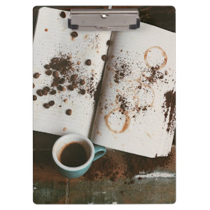 A Hot Mess Coffee with Stained Book and Beans Clipboard