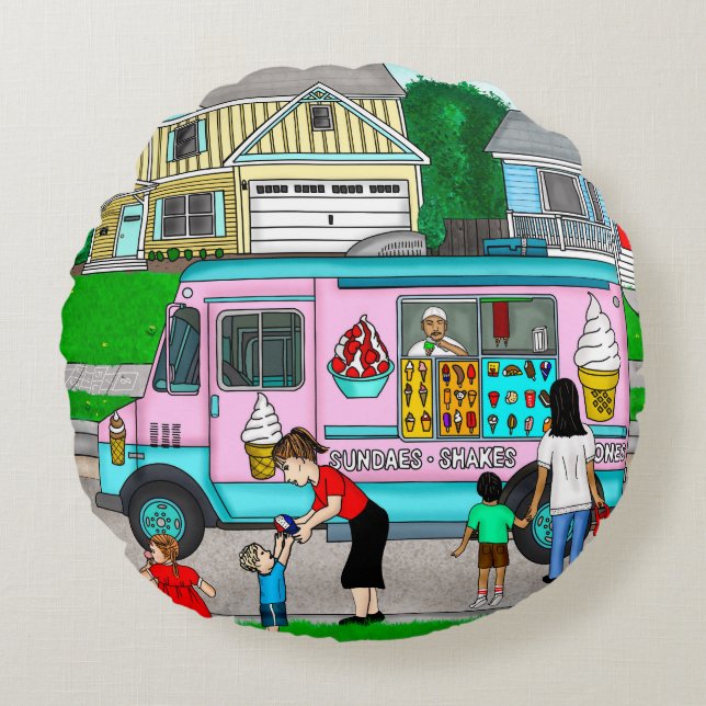 A Hot Summer Day | A Whimsical Illustration Round Cushion (Front)