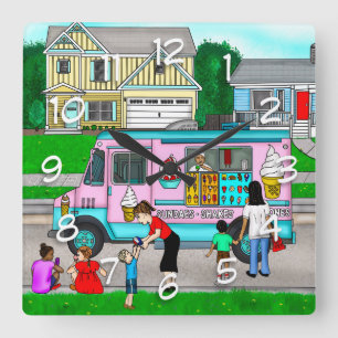 A Hot Summer Day   A Whimsical Illustration Square Wall Clock