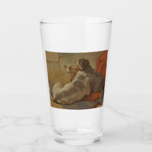 A Hound and a Bearded Collie (Two Dogs) (Animals) Glass