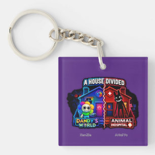 A House Divided Neon Cartoon Split‑Panel Key Ring