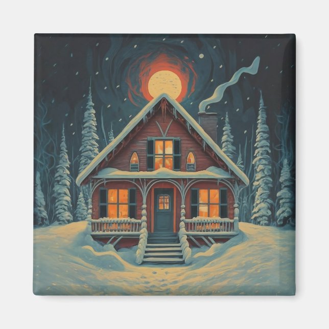 A house in the winter forest magnet (Front)