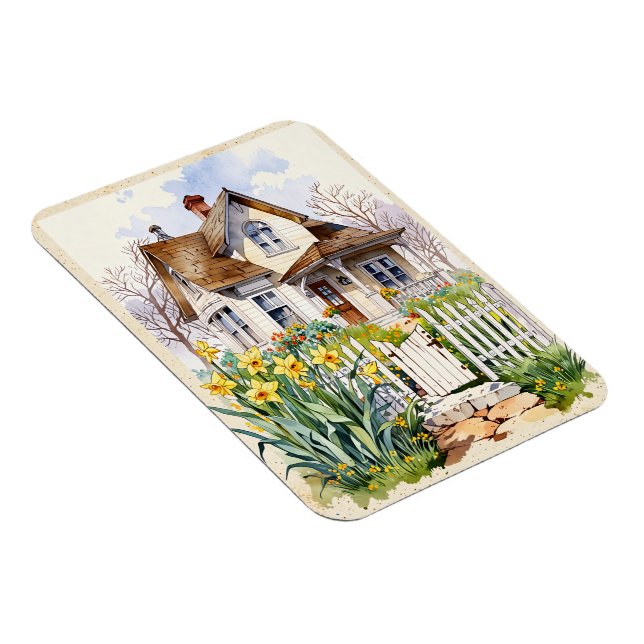 a house with blooming yellow daffodils magnet (Right Side)