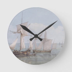 A Hoy and a Lugger with other Shipping on a Calm S Round Clock