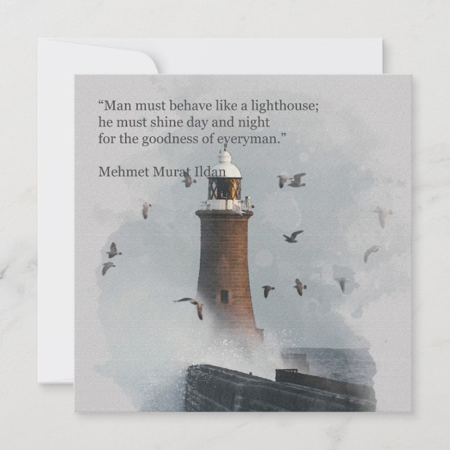A huge wave hitting a lighthouse holiday card (Front)
