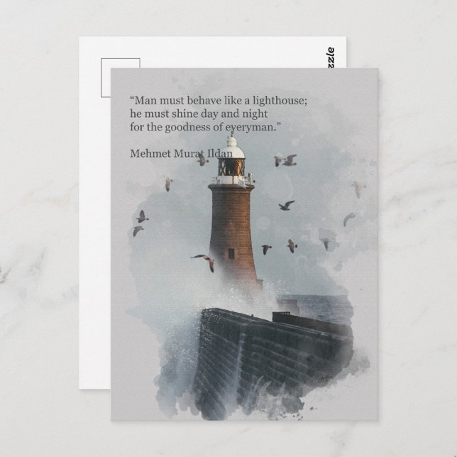 A huge wave hitting a lighthouse postcard (Front/Back)