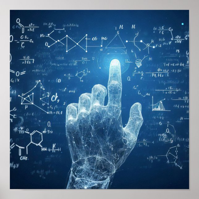 A humanoid hand superimposed on a data sheet poster (Front)