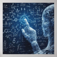 A humanoid interacting with a data board