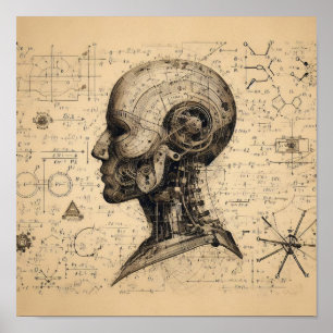 A humanoid superimposed on a data sheet poster