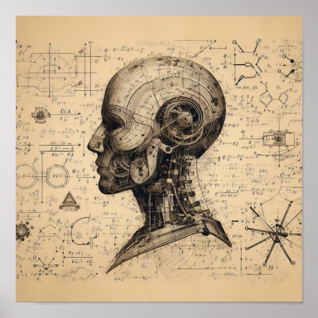 A humanoid superimposed on a data sheet poster (Front)