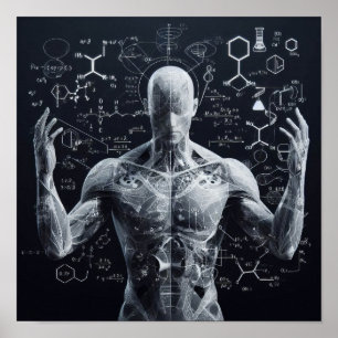A humanoid superimposed on a data sheet poster