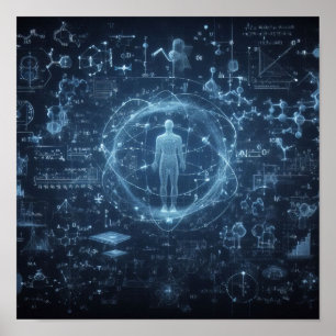 A humanoid superimposed on a data sheet poster