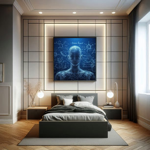 A humanoid superimposed on a data sheet poster
