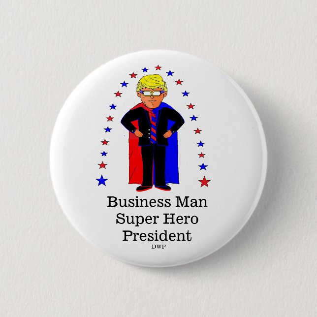 A Humourous Likeness of President Trump. 6 Cm Round Badge (Front)