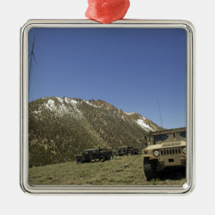 A Humvee is parked at the re-transmitting site Metal Tree Decoration