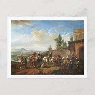A Hunting Party by a Country House (oil on canvas) Postcard