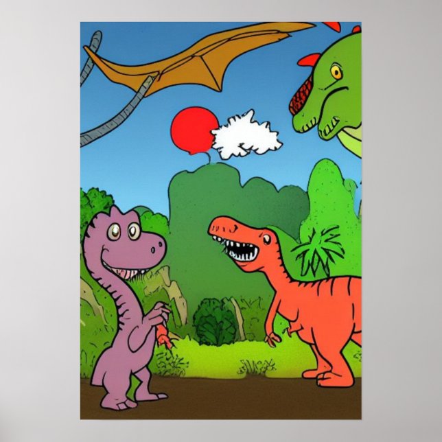 A.I. cartoon dinosaur's at play, fun Poster (Front)