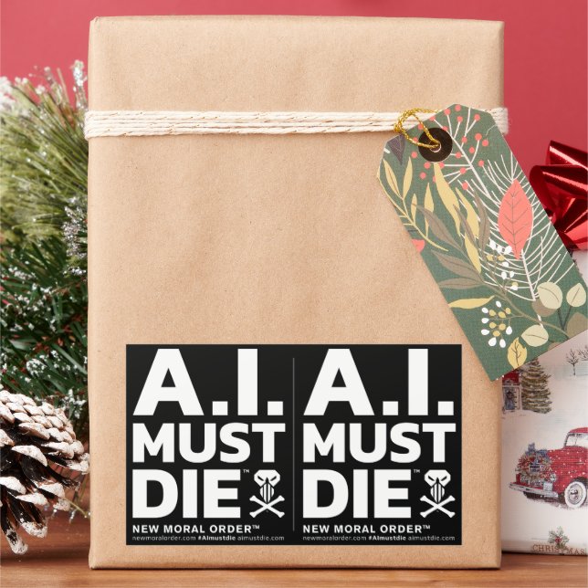 A.I. Must Die™ Logo (White Font) Stickers (Holiday)