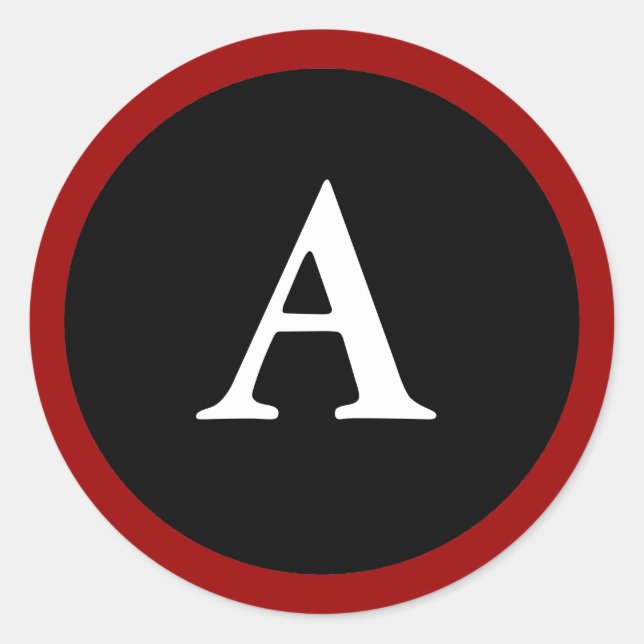 A : Initial A Letter A Red, White & Black Sticker (Front)