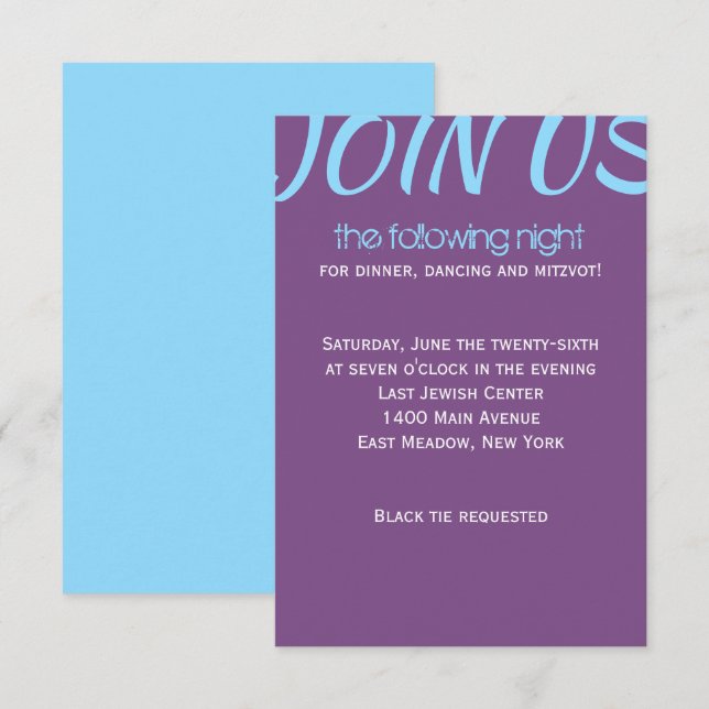 A INITIAL Collection Bar Bat Mitzvah Party Card (Front/Back)
