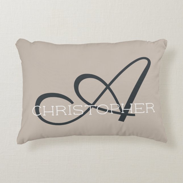 A Initial Personalised Name Tan White Neutral Decorative Cushion (Front)
