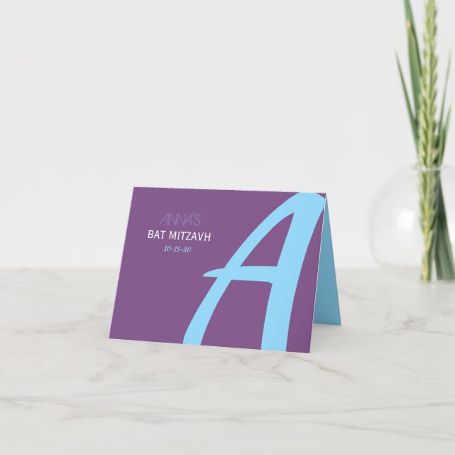 A INITIALS Bat Mitzvah Thank You Card (Front)