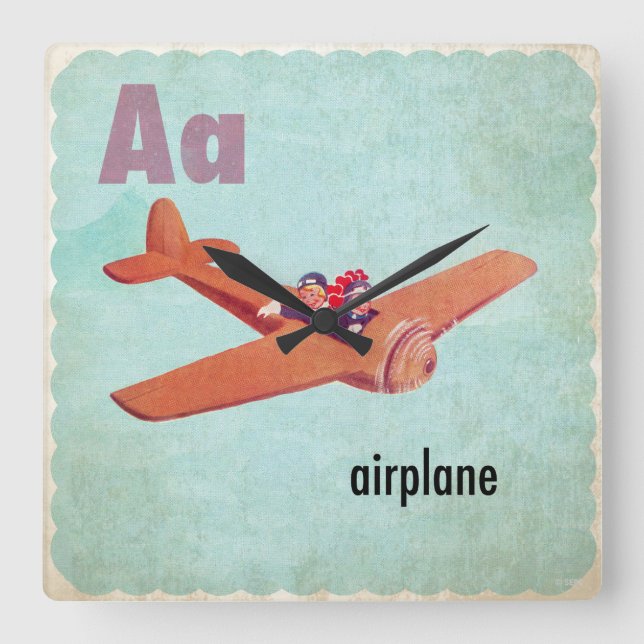 A is for Aeroplane Square Wall Clock (Front)